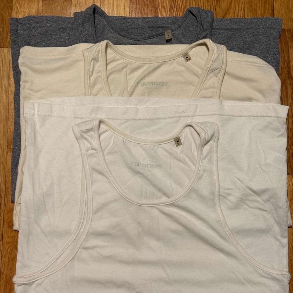Fear of god Essentials Set of Three Tank Tops in Gray, Cream, and White [USED]
